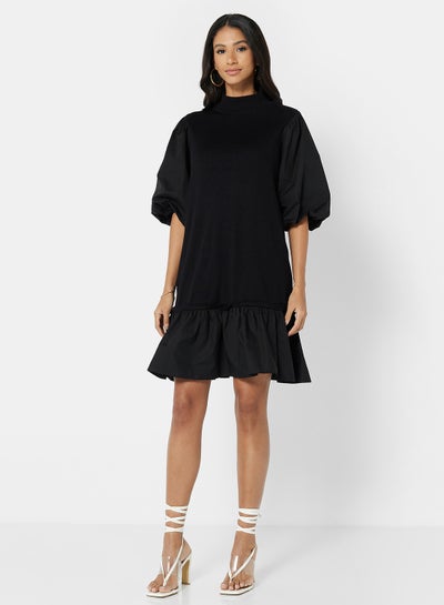 Buy Puff Sleeve Mini Dress Black in Egypt