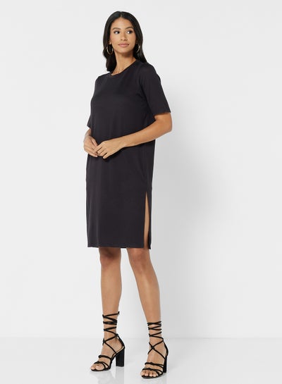 Buy Basic T-Shirt Dress Black in Saudi Arabia