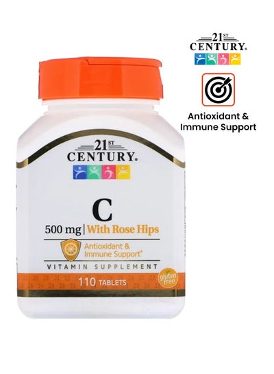 Buy Vitamin C 500 mg With Rose Hips Supplement - 110 Tablets in UAE