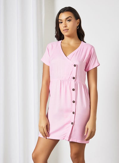 Buy Button Detail Mini Dress Pink in Saudi Arabia