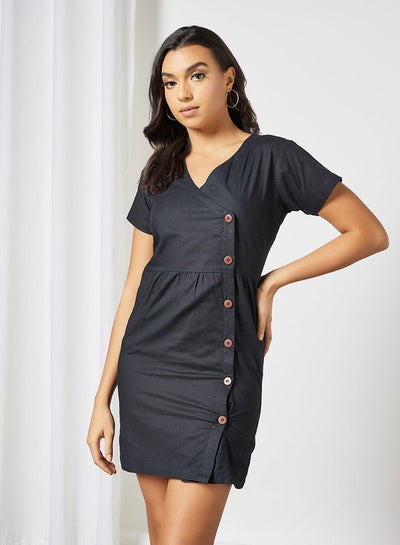 Buy Button Detail Mini Dress Black in Saudi Arabia