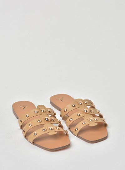 Buy Stylish Elegant Flat Sandals Beige in UAE