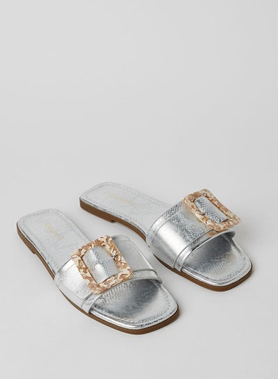 Buy Berg Buckle Detail Flat Sandals Sliver in Saudi Arabia