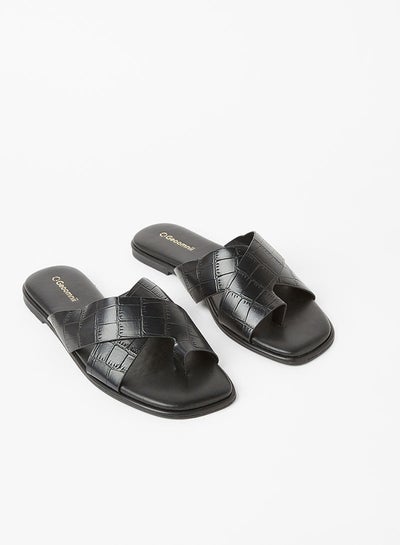 Buy Ferrie Criss Cross Flat Sandals Black in Saudi Arabia