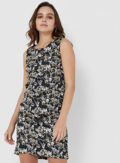 Buy Flower Printed Sleeveless Dress Black in Saudi Arabia