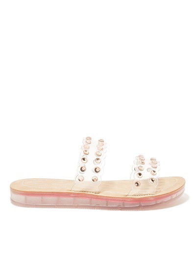 Buy Embellished Clear Strap Sandals Pink in Saudi Arabia