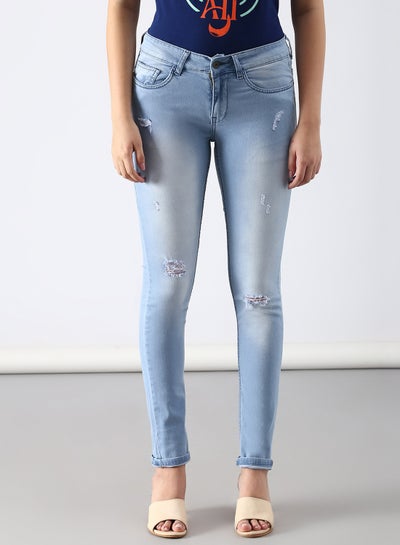 Buy Casual Slim Fit Jeans Mid Blue in UAE