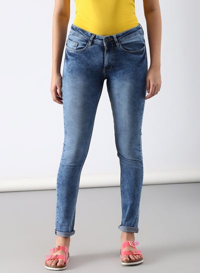 Buy Casual Skinny Fit Jeans Dark Blue in UAE