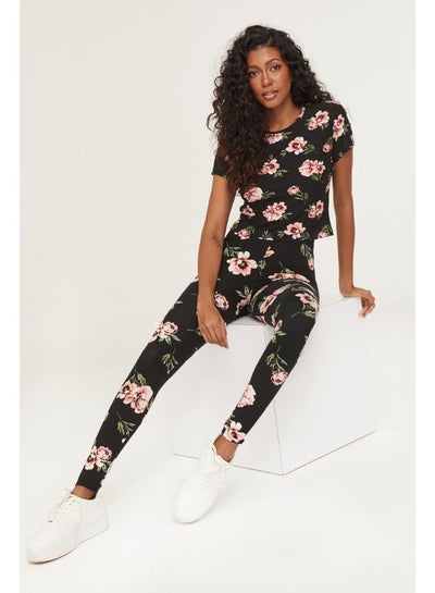 Buy Casual Printed Leggings Black in Saudi Arabia