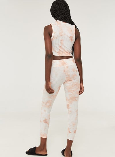 Buy Elasticated Tie-Dye Printed Leggings Pink/White in Saudi Arabia