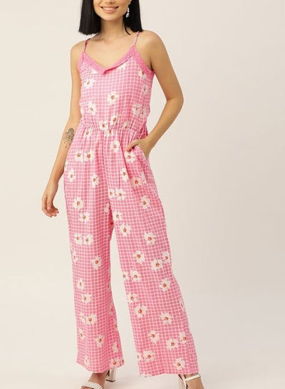 Buy Women's Floral Printed Stylish Jumpsuit Grid Daisy in UAE