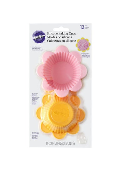 Buy 12-Piece Flower Shaped Baking Cup Set Pink/Yellow 12x5.08cm in UAE