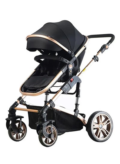 Buy 3 In 1 Pram Stroller Sleeping Bassinet Extra Wide Seat With Wide Canopy - Black in UAE