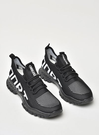 Buy Men's Lace-Up Low Top Sneakers Black/White in Saudi Arabia