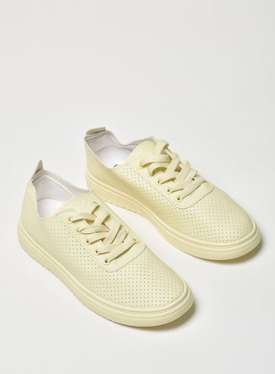 Buy Women's Lace-Up Low Top Sneakers Light Yellow in Saudi Arabia