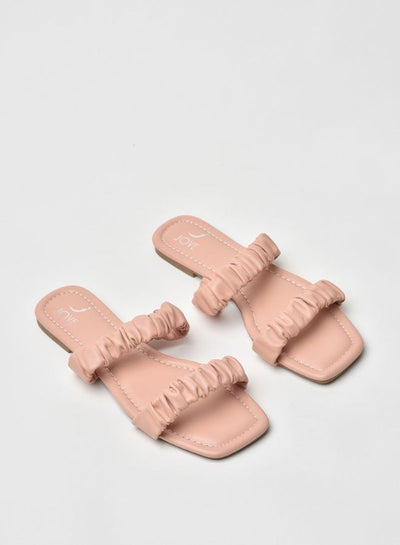 Buy Stylish Elegant Slide Detail Slip-On Flat Sandals Pink in Saudi Arabia