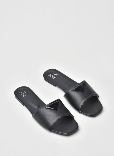 Buy Stylish Elegant Slide Detail Slip-On Flat Sandals Black in Saudi Arabia