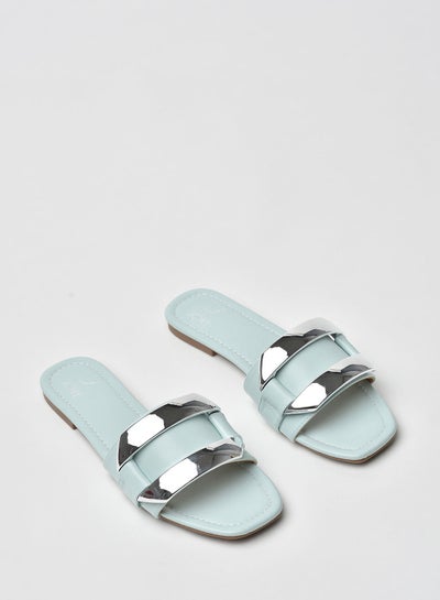 Buy Stylish Elegant Flat Sandals Green/Silver in Saudi Arabia