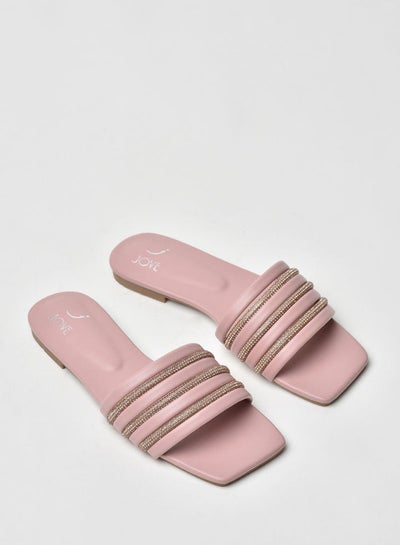 Buy Stylish Elegant Slip-On Flat Sandals Pink in Saudi Arabia