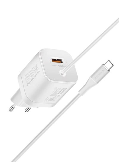 Buy iPhone14 USB-CCharger, Premium 33W Power Delivery Wall Adapter with 22.5W Quick Charge 3.0 Port, In-Built 1.5M Type-CCable and Adaptive Safe Charging for Samsung Galaxy S22, iPad Air, PowerPort-PDQC3 EU White in UAE