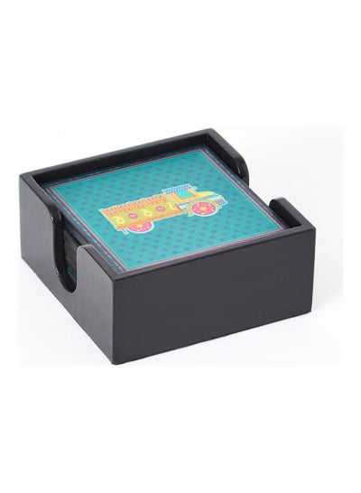 Buy 6-Piece Indie Vibe Wooden Coaster Set with Holder Multicolour 10 x 4cm in Saudi Arabia