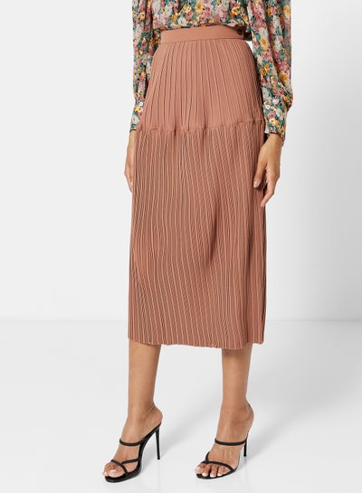 Buy Industry Pleated Midi Skirt Brown in Saudi Arabia