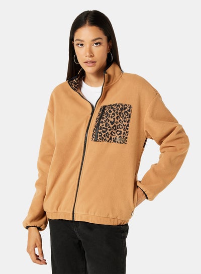 Buy Leopard Print Zipper Jacket Brown in Saudi Arabia