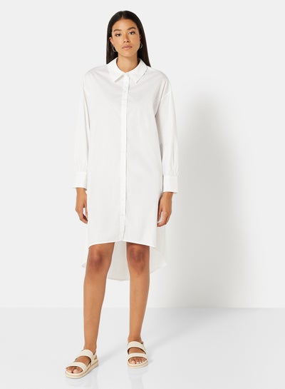 Buy Flared Design Puff Sleeve Midi Dress White in Saudi Arabia