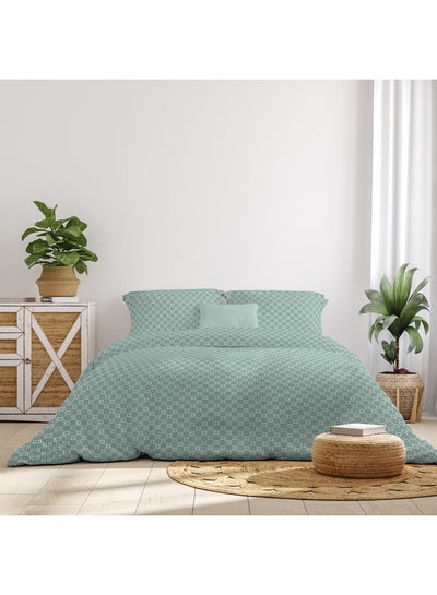 Buy Duvet Cover Set With Pillow Cover 50X75 Cm, Comforter 260X220 Cm - For King/Super King Size Mattress - 100% Cotton Percale - Sleep Well Lightweight And Warm Bed Linen Cotton Green/Grey in Saudi Arabia