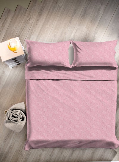 Buy Duvet Cover Set - With 1 Duvet Cover And 2 Pillow Cover 50X75 Cm - For Queen Size Mattress - 100% Cotton Percale - 144 Thread Count Cotton Pink 200X200cm in Saudi Arabia