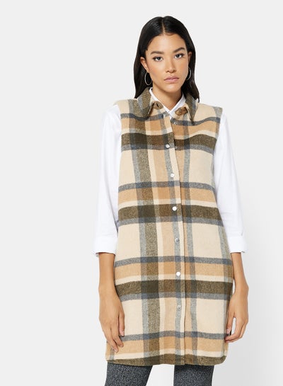 Buy Checked Longline Vest Beige/Nomad in Saudi Arabia