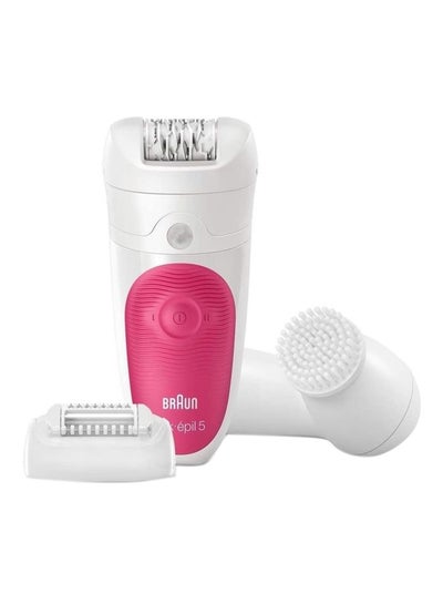 Buy Silk Epil 5 5-537 – Wet & Dry Cordless Epilator With 4 Extras Including A Facial Cleansing Brush - Metal Box Pink/White in Egypt