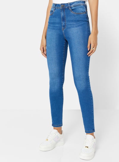 Buy Ankle Length Jeans Medium Blue Denim in UAE