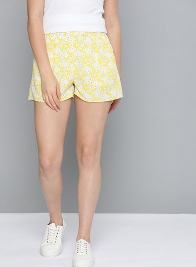 Buy Floral Printed Mid-Rise Shorts Maize in UAE