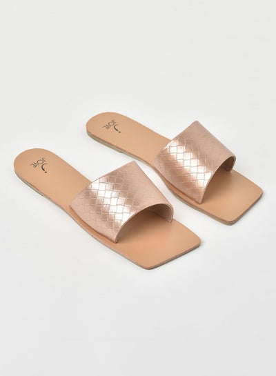 Buy Quilted Pattern Broad Strap Flat Sandals Rose Gold in UAE