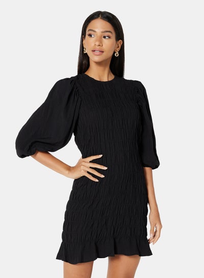 Buy Gathered Detail Dress Black in Saudi Arabia