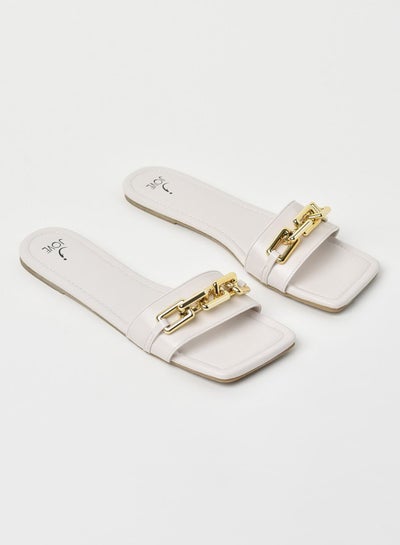 Buy Chain Detail Strap Flat Sandals Off White/Gold in Saudi Arabia