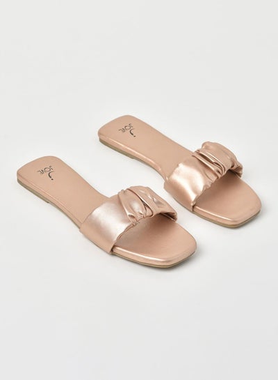 Buy Ruched Strap Flat Sandals Rose Gold in Saudi Arabia