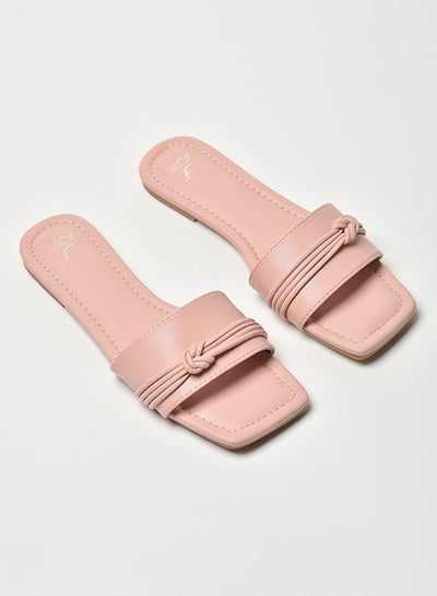 Buy Knot Detail Broad Strap Square Toe Flat Sandals Pink in Saudi Arabia