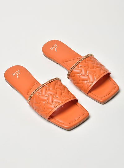 Buy Quilted Pattern Broad Strap Flat Sandals Orange in UAE