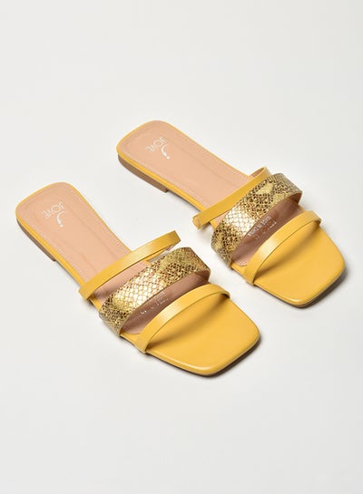 Buy Animal Pattern Triple Strap Flat Sandals Mustard in UAE
