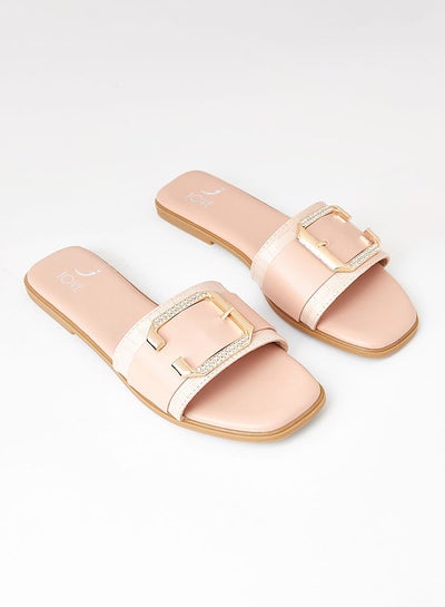 Buy Stylish Comfortable Flat Sandals Beige/Pink in Saudi Arabia