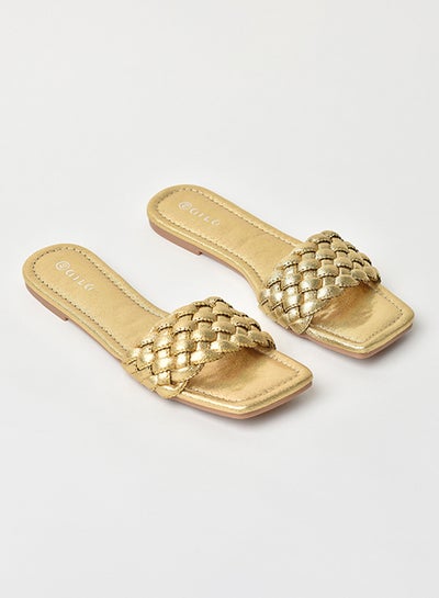 Buy Slip-On Detail Flat Sandals Gold in Saudi Arabia