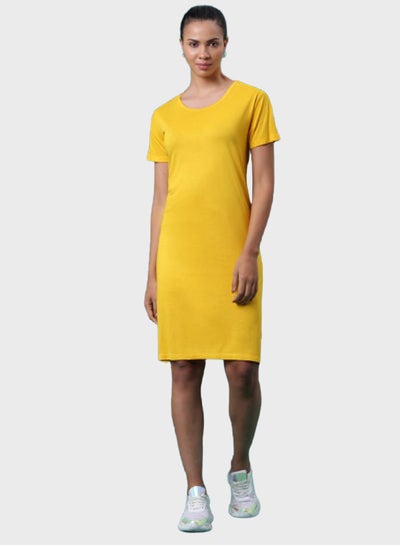 Buy Knee Length T-Shirt Dress Yellow in Saudi Arabia