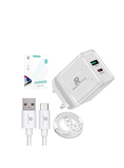 Buy USB Type-C Charger for iPhone 13/12/11 Pro Max X/XR/XS/8/SE 2020/iPad/Samsung S20/Huawei P40/P30 White in UAE