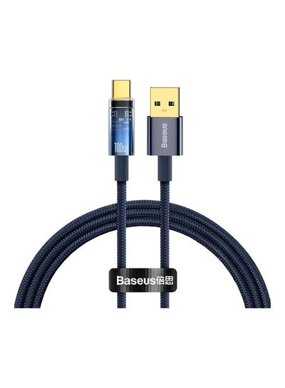 Buy 100W USB To Type-C Explorer Series Auto Power-Off Fast Charging Data Cable for Huawei, Honor, Xiaomi and all Type C Devices 6A,1m, Blue in UAE