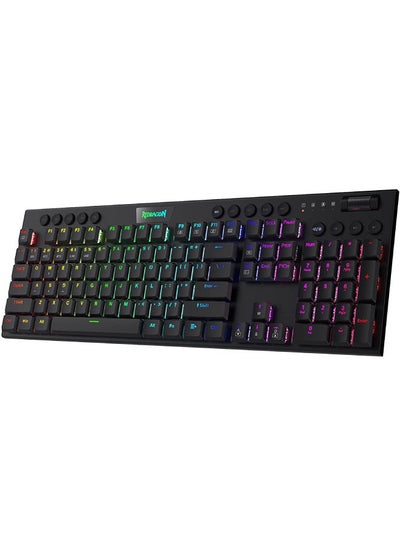 Buy Redragon K618 Horus Wireless RGB Mechanical Keyboard, Bluetooth/2.4Ghz/Wired Tri-Mode Ultra Thin Low Profile Gaming Keyboard w/No-Lag Cordless Connection, Dedicated Media Control & Linear Red Switch in Egypt