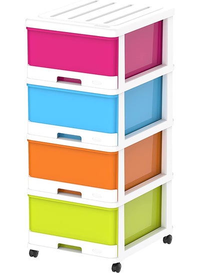 Buy 4-Tiers Storage Cabinet With Drawers And Wheels Multicolour 50x40x92cm in UAE