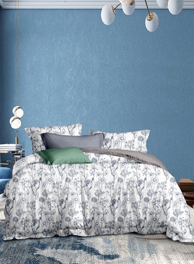 اشتري Comforter Set King Size All Season Everyday Use Bedding Set Extra Soft Microfiber 3 Pieces 1 Comforter 2 Pillow Covers  White/Grey Polyester White/Grey في الامارات