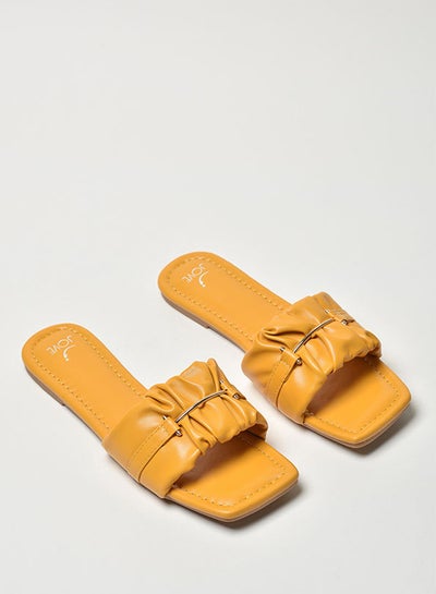 Buy Ruched Broad Strap Flat Sandals Yellow in UAE